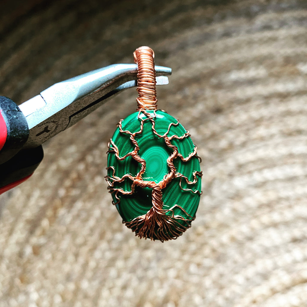 Tree of life Malachite copper pendant