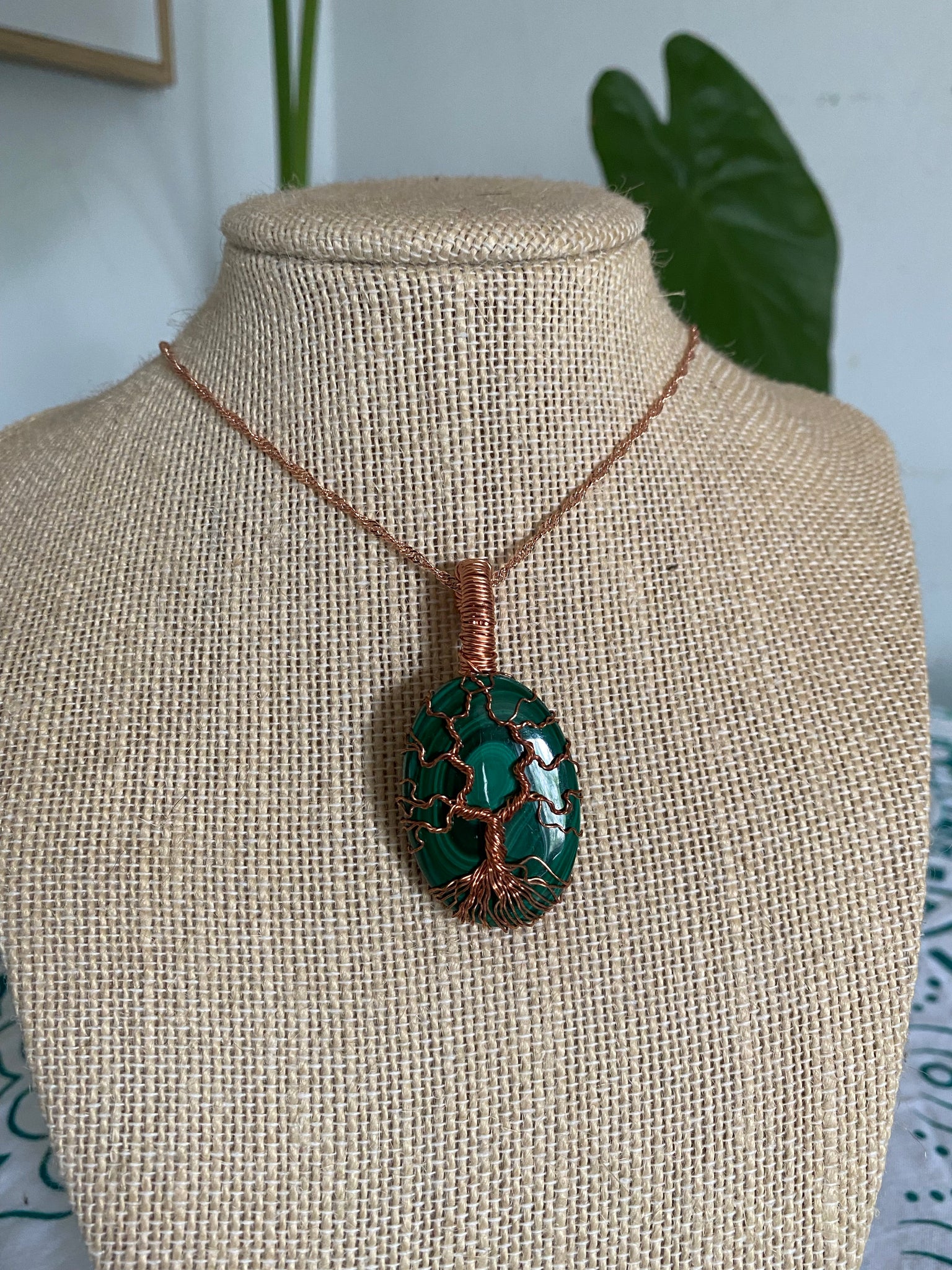 Tree of life Malachite copper pendant